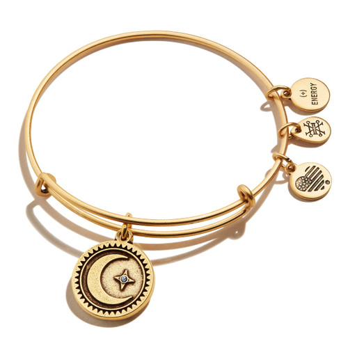 Alex and Ani Path of Symbols Expandable Bangle for Women, Crescent Moon Charm, Rafaelian Gold Finish, 2 to 3.5 in