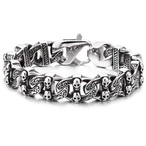 COOLSTEELANDBEYOND Men Stainless Steel Anchor Marine Chain Bracelet with Skulls, Gothic Vintage, Old Metal Finishing COOLSTEELANDBEYOND Men Stainless Steel Anchor Marine Chain Bracelet with Skulls, Gothic Vintage, Old Metal Finishing