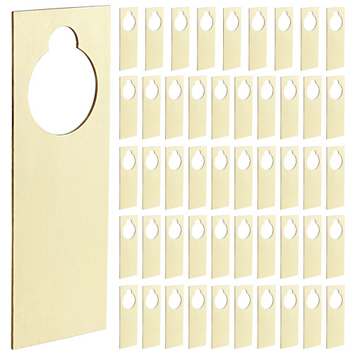 JAPCHET 50 PCS 8.6 x 3.1 x 0.1 Inches Unfinished Wooden Door Knob Hangers, Blank Wood Door Knob Signs for DIY Craft Business Home Office Hotel Meeting Session