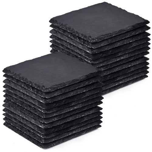 24 Pieces Slate Drink Coasters, GOH DODD 4 Inch Black Stone Coasters Bulk Cup Coaster Set with Anti-Scratch Bottom for Bar Kitchen Home Apartment, Square