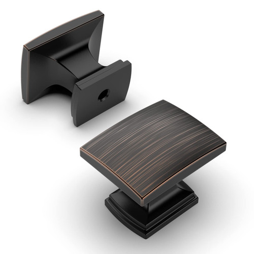 Amerdeco 10 Pack Oil Rubbed Bronze Cabinet Knobs 1-1/8 Inch Single Hole Cabinet Handles Dresser Knobs Square Drawer Knobs and Pulls for Bathroom Cabinets ZH0011