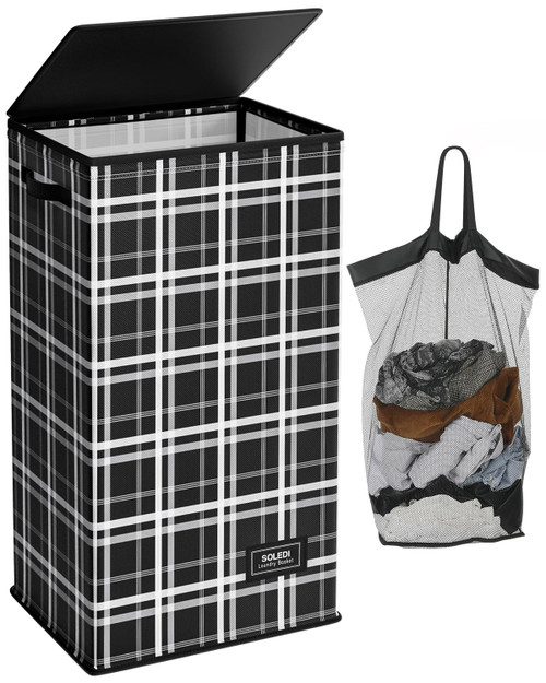 SOLEDI Laundry Hamper with Lid 100L Large & Tall Collapsible Laundry Baskets, Clothes Hamper with Bag Removable Easy to Carry, Dirty Hampers for Bedroom, Bathroom, Dorm, College