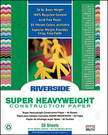 Pacon 103613 Riverside Construction Paper, 76 lbs, 12 x 18, White, 50 Sheets/Pack