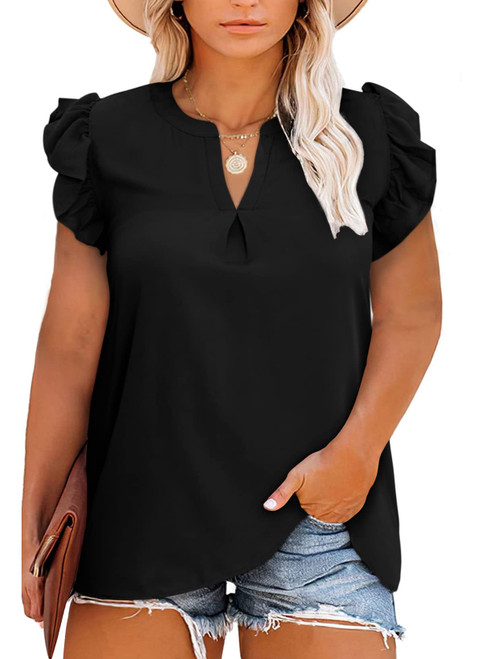 Eytino Womens Plus Size Tank Tops V Neck Ruffle Sleeveless Causal Loose Blouse Shirts,3X Black