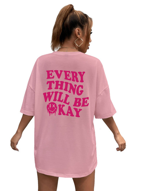 SOLY HUX Women's Oversized T Shirts Graphic Tees Letter Print Casual Summer Tops Pink Letter Graphic M
