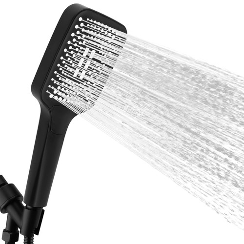 Nancyber handheld shower head with hose Adjustable Bracket, High Pressure Detachable Showerhead with Handheld Sprayer, Large Square High Flow Shower Nozzle for Bathroom(Black)