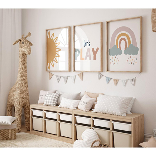 Playroom Nursery Wall Art Decor Boho Baby Girl Canvas Rainbow Wall Art Kids Room Prints Nursery Pictures Play Sign Kids Artwork Posters Baby Girl Painting for Bedroom 12x16 Inch Unframed Set of 3