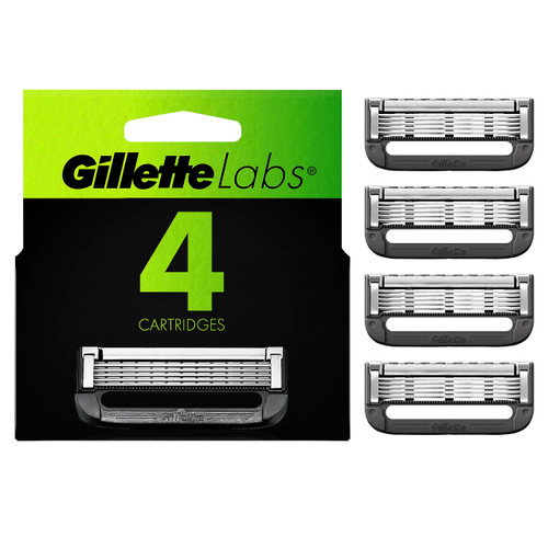 Gillette Labs Mens Razor Blade Refills with Exfoliating Bar Compatible Only with Gillette Labs Razors with Exfoliating Bar and Heated Razor, 4 Razor Blade Cartridges