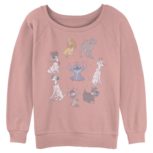 Disney Women's Classic Dogs Junior's Raglan Pullover with Coverstitch, Desert Pink, X-Large