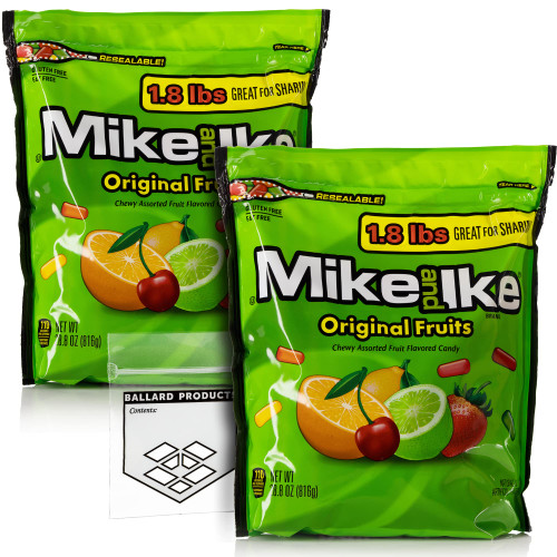 Mike and Ike Original Flavors Pack of 2 Bags - 28.8 Ounce Each - 2 Bags of Chewy Movie Candy Bulk Pack - Mike and Ike Candy Bulk Pack - Bundle with Ballard Products Pocket Bag
