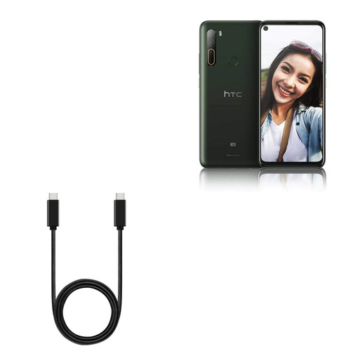 BoxWave Cable Compatible with HTC U20 5G - DirectSync PD Cable (3ft) - USB-C to USB-C (100W), Type C Braided 3ft Charge and Sync Cable for HTC U20 5G - Jet Black