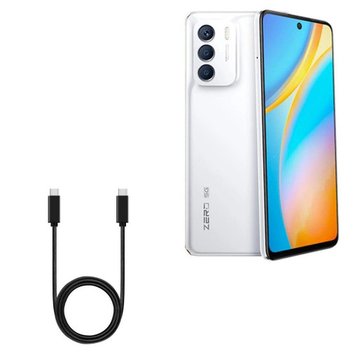 BoxWave Cable Compatible with Infinix Zero 5G 2023 - DirectSync PD Cable (3ft) - USB-C to USB-C (100W), Type C Braided 3ft Charge and Sync Cable - Jet Black