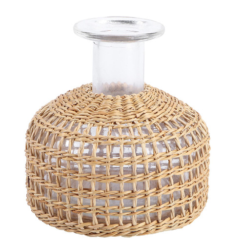 Cabilock Wedding Rattan Flower Vase Cover Glass Flower Vase with Rattan Cover Flower Vase Rustic Decorative Flower Vase Floral Container Farmhouse Flower Bottle for Flower Arrangements S Plant Stand