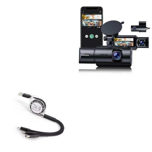 BoxWave Cable Compatible with CamPark CE66A - AllCharge miniSync, Retractable, Portable USB Cable - Jet Black