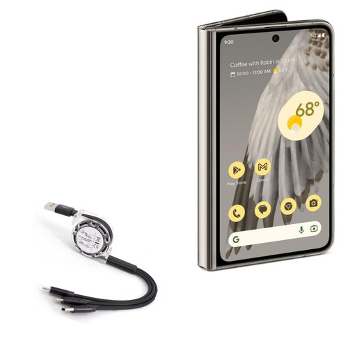 BoxWave Cable Compatible with Google Pixel Fold - AllCharge miniSync, Retractable, Portable USB Cable for Google Pixel Fold - Jet Black