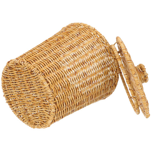 FOMIYES Office Decor Wicker Baskets Rattan Round Waste Basket with Lid Woven Trash Can Garbage Container Bin Flower Basket for Bathroom Kitchen Home Office Wicker Storage Basket Plastic Storage Bins