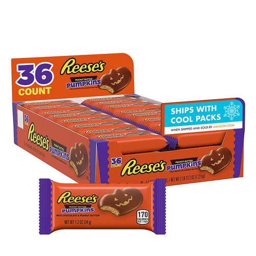 REESE'S Milk Chocolate Peanut Butter Pumpkins, Halloween Candy Packs, 1.2 oz (36 count)