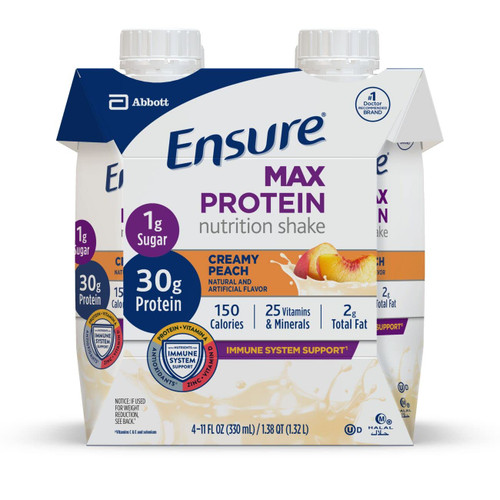 Ensure Max Protein Nutrition Shake, with 30g of Protein, 1g of Sugar, High Protein Shake, Creamy Peach, 11 fl oz, 4 Count