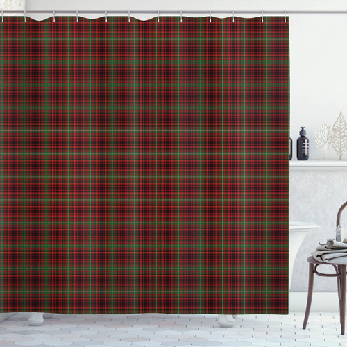 Ambesonne Plaid Shower Curtain, Classic Composition of Squares Tartan Pattern Scottish Style Illustration, Cloth Fabric Bathroom Decor Set with Hooks, 69" W x 70" L, Vermilion Green