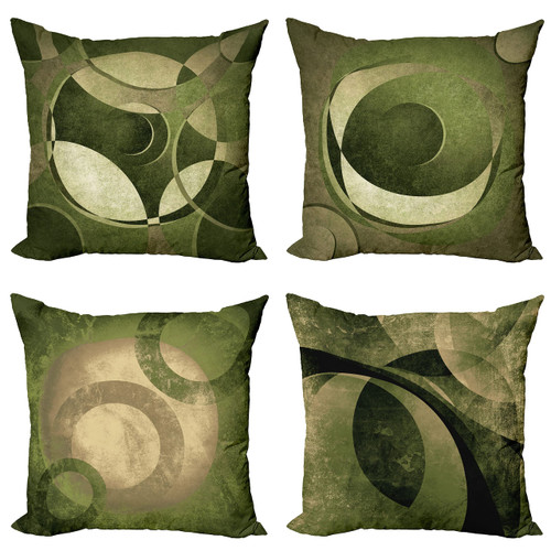 Ambesonne Retro Throw Pillow Cushion Case Pack of 4, Groovy Effect Geometric Design Circles Rounds Grunge Weathered Ornament, Modern Accent Double-Sided Digital Printing, 20", Army Green Taupe Grey