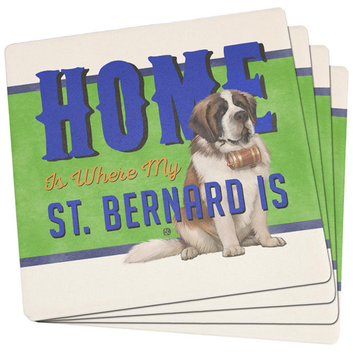 Home is Where My St. Bernard Is Set of 4 Square Sandstone Coasters