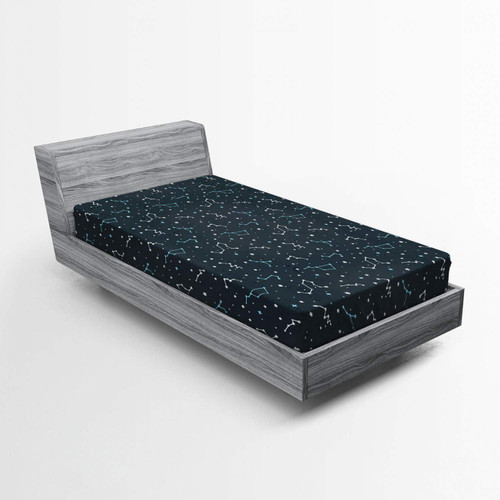 Lunarable Constellation Fitted Sheet, Simple Connected Stars in Cartoon Style Illustration of Universe, Bed Cover with All-Round Elastic Deep Pocket for Comfort, Twin XL Size, Slate Blue