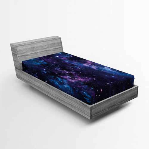Ambesonne Space Fitted Sheet, Sky Star Clusters Cosmos Nebula Celestial Scenery Art, Bed Cover with All-Round Elastic Deep Pocket for Comfort, Twin XL Size, Purple Blue
