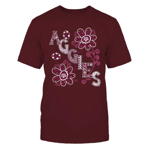 FanPrint Texas A&M Aggies T-Shirt - Team Name Flower - If32-Ic32-Ds45 - Men's Tee/Maroon / 3XL
