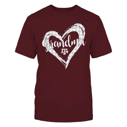 FanPrint Texas A&M Aggies T-Shirt - Checkered Heart Outline - Grandma - Men's Tee/Maroon/M