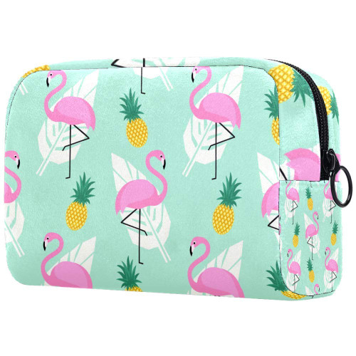 Tropical Exotic Hawaii Pattern Flamingos Pineapples And Palm Leaves Makeup Bags Portable Tote Cosmetics Bag Travel Cosmetic Organizer Toiletry Bag Make-up Cases for Women