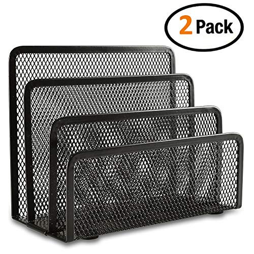 Desk Mail Organizer, Easepres 2 Pack Office Small Letter Sorter Desktop File Organizer Metal Mesh with 3 Vertical Upright Compartments