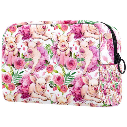 Cute Pig Watercolor Floral Roses Flowers Makeup Bags Portable Tote Cosmetics Bag Travel Cosmetic Organizer Toiletry Bag Make-up Cases for Women Cute Pig Watercolor Floral Roses Flowers Makeup Bags Portable Tote Cosmetics Bag Travel Cosmetic Organizer Toiletry Bag Make-up Cases for Women