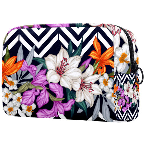 Tropical Leaves And Flowers Makeup Bags Portable Tote Cosmetics Bag Travel Cosmetic Organizer Toiletry Bag Make-up Cases for Women