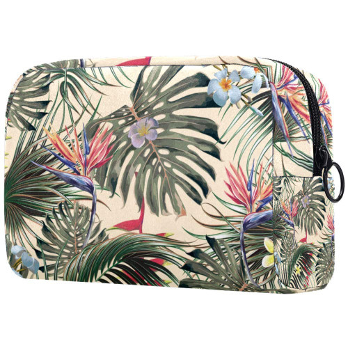 Exotic Flowers Palm Leaves Makeup Bags Portable Tote Cosmetics Bag Travel Cosmetic Organizer Toiletry Bag Make-up Cases for Women