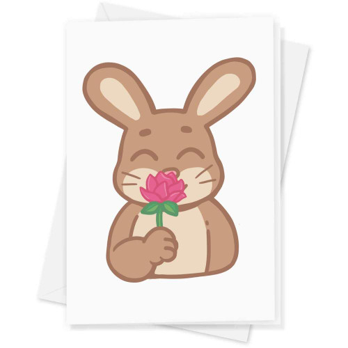 Azeeda Large (A4) 'Brown Bunny Rabbit smelling Flower' Blank Greeting Card (GC00052184)