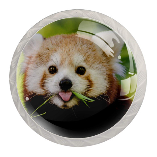 Animal Red Panda Drawer Knob Pull Handle Crystal Glass Circle Shape Cabinet Drawer Pulls Cupboard Knobs with Screws for Home Office Cabinet Cupboard 4 Pieces