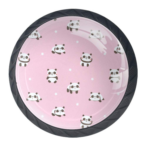 Cute Panda Pattern Drawer Knob Pull Handle Crystal Glass Circle Shape Cabinet Drawer Pulls Cupboard Knobs with Screws for Home Office Cabinet Cupboard 4 Pieces