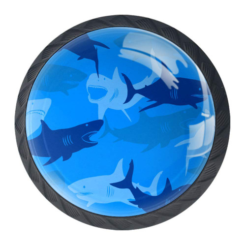 Sharks Pattern Drawer Knob Pull Handle Crystal Glass Circle Shape Cabinet Drawer Pulls Cupboard Knobs with Screws for Home Office Cabinet Cupboard 4 Pieces