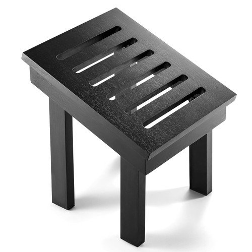 BLUEWEST Shower Foot Stool for Shaving Legs, Acacia Wood Shower Foot Rest, Bathroom Foot Step Stool for Inside Shower, Shower Bench, Corner Shower Stool for Small Shower Spaces (Modern, Black)