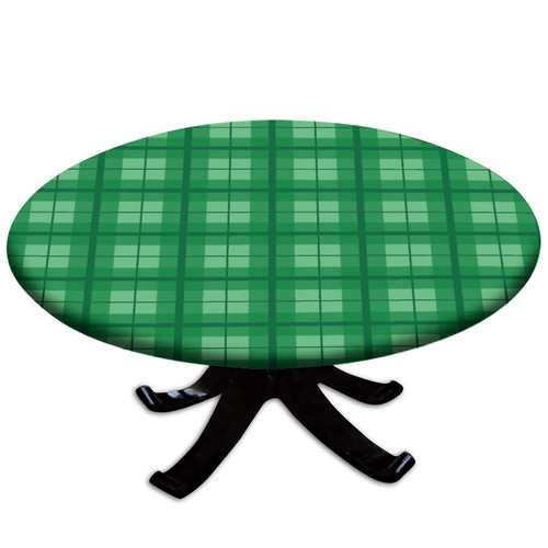 Checkered Fitted Polyester Tablecloth Round, Green Plaid Elastic Edge Decorative Tablecloths, Dust & Wrinkle Proof Fabric Table Clothes for Family Holiday Party Use, Fit for 28" Table