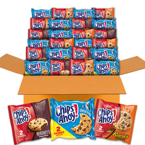CHIPS AHOY! Cookie Variety Pack, Original Chocolate Chip, Chewy Chocolate Chip with Reese's Peanut Butter Cups & Chewy Hershey's Fudge Filled Soft Cookies, 50 Snack Packs (2 Cookies Per Pack) CHIPS AHOY! Cookie Variety Pack, Original Chocolate Chip, Chewy Chocolate Chip with Reese's Peanut Butter Cups & Chewy Hershey's Fudge Filled Soft Cookies, 50 Snack Packs (2 Cookies Per Pack)