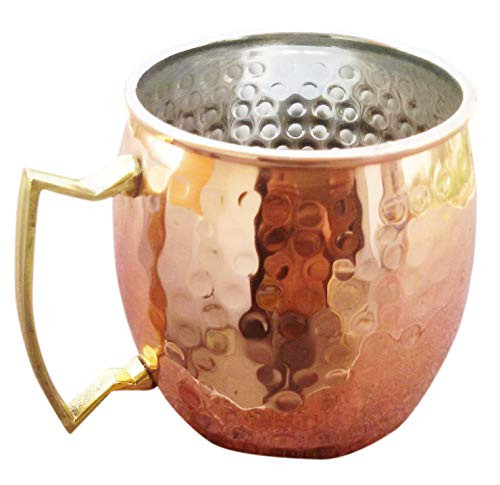 PARIJAT HANDICRAFT Moscow Mule Handcrafted Hammered Pure Copper Mugs/Cup, 100% Pure Copper with Brass Handle, Capacity-16 Ounce, Barrel Mugs