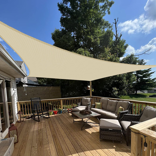 E&K Sunrise 10' x 13' Sun Shade Sail Rectangle Canopy Shade Cover UV Block for Pergola Patio Backyard Garden Outdoor (Beige)