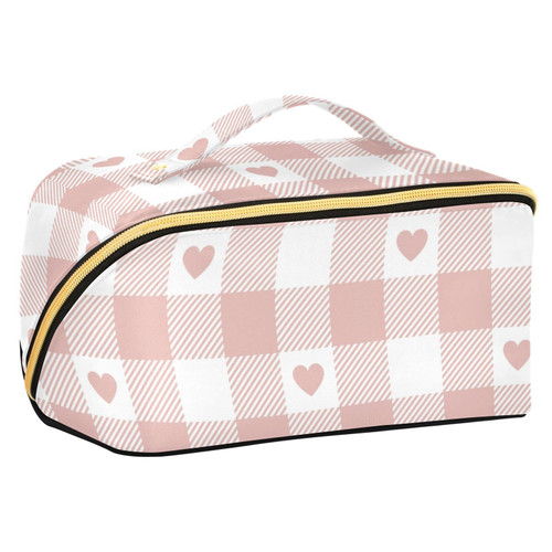 Sinestour Valentine's Day Plaid Makeup Bag Large Cosmetic Bags for Women Travel Makeup Bags for Women Cosmetic Bag Organizer Makeup Pouch Toiletry Bag for Cosmetics Travel Daily Use Toiletries