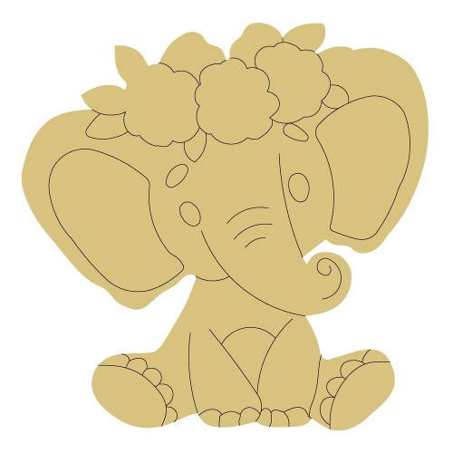 Elephant Design by Lines Cutout Unfinished Wood Animal Kids Room Door Hanger MDF Shape Canvas Style 6 Art 1 (18")