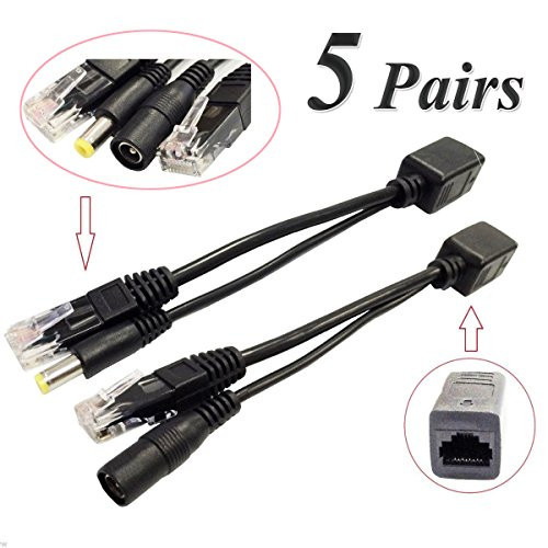 5 Pairs Passive PoE Injector and PoE Splitter Kit with 5.5x2.1 mm DC Connector RJ45 Power Over Ethernet