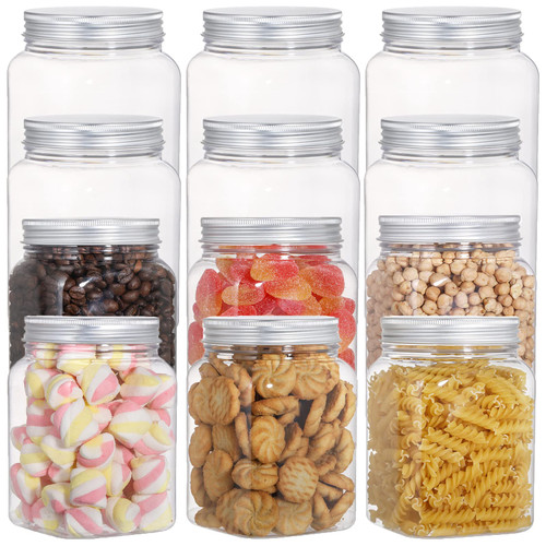 Bekith 12 Pack 24 Ounce Clear Plastic Jars Wide Mouth With Lids, Refillable Airtight Storage Containers for Kitchen & Household, Empty Plastic Jars Bottles for Food Storage