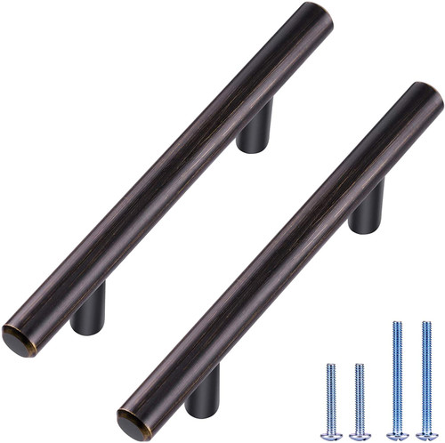 10 Pack Bronze Solid Cabinet Handles Drawer Pulls, 5.38-inch/136mm Length (3-inch Hole Center) Door Handle (1/2-inch Diameter) Kitchen Stainless Steel Cabinet Hardware Handle, Oil-Rubbed Bronze