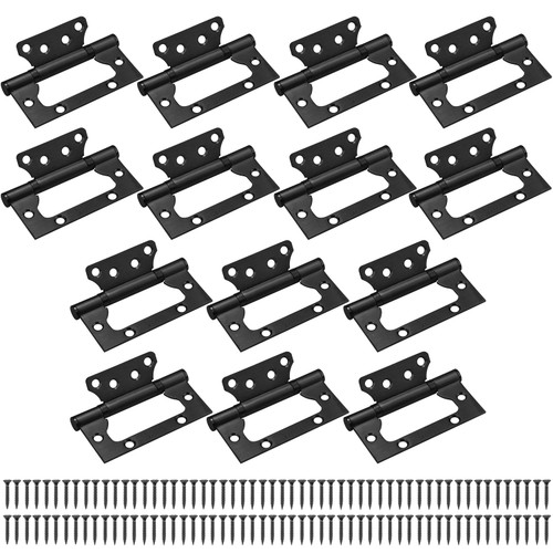 7 Pair 14 PCS 4 x 3 Inches Non Mortise Door Hinges, Stainless Steel Door Hinges with Mounting Screws for Doors, Black, Smooth Movement, Heavy Duty, by GENHAKON