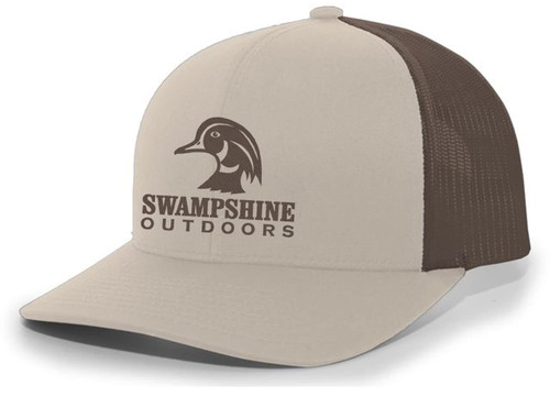 Swampshine Outdoors Classic Embroidered Duck Logo Mens Mesh Back Trucker Hat Baseball Cap-Khaki/Brown
